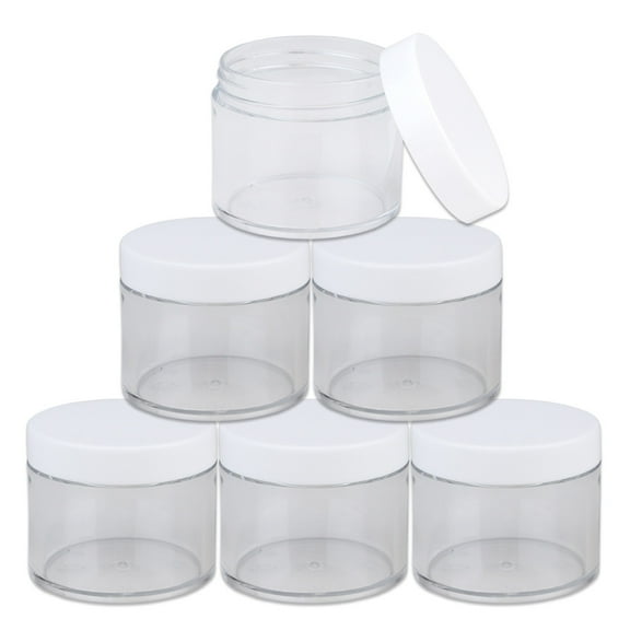 Beauticom 6 Jars High Quality 60 Gram/ML 2 Oz Thick Acrylic Sample Container Jars - BPA Free (White)