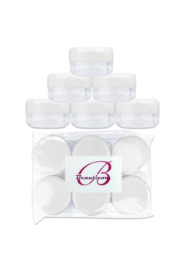 6 Pieces High Quality 15 Gram 15 ml (0.5 oz) Clear Round Plastic Makeup Cosmetic Travel Sample Jars with White Lids