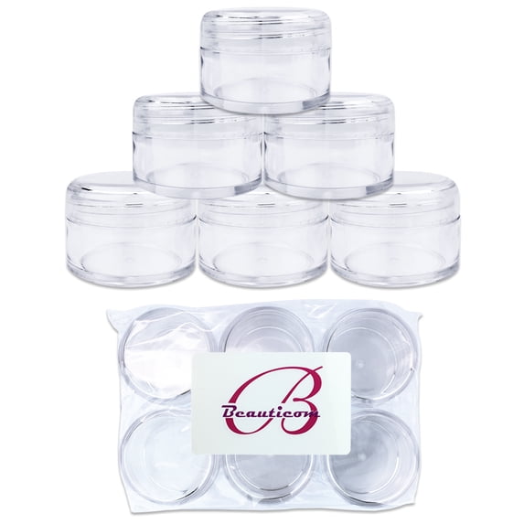 Beauticom 6 Pieces High Quality 20 Gram 20 ml (0.7 oz) Clear Round Acrylic Cosmetic Product Sample Travel Jars (Clear Lids)