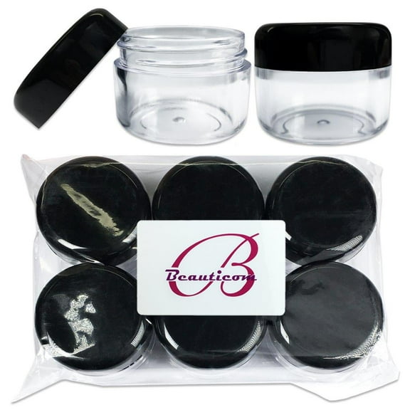 Beauticom 6 Pieces High Quality 30 Gram 30 ml (1 oz) Travel Jars with Round Black Lids for Creams, Salves, and Product Samples
