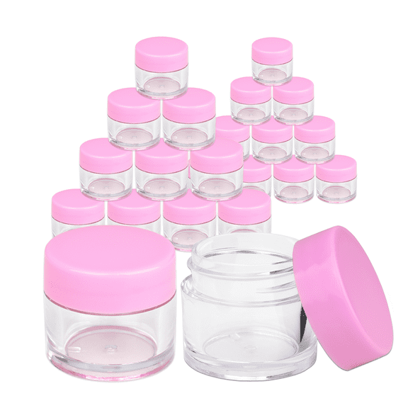 Beauticom 7g/7ml (0.23 Fl Oz) Thick Double Wall Leak-Proof Clear Plastic Jars with Flat Top Lids for Creams, Lotions, Powders, Glitters, and more... (Color: Pink, Quantity: 24pcs)