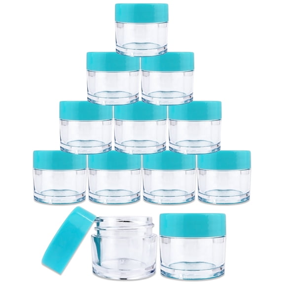 Beauticom 7g/7ml (0.23 Fl Oz) Thick Double Wall Leak-Proof Clear Plastic Jars with Flat Top Lids for Creams, Lotions, Powders, Glitters, and more... (Color: Teal, Quantity: 24pcs)