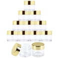 thumbnail image 1 of Beauticom 7g/7ml (0.23 Fl Oz) Thick Double Wall Leak-Proof Round Clear Plastic Jars with Flat Top Lids for Creams, Lotions, Powders, Glitters, and more... (Color: Metallic Gold, Quantity: 1440 Pieces), 1 of 3