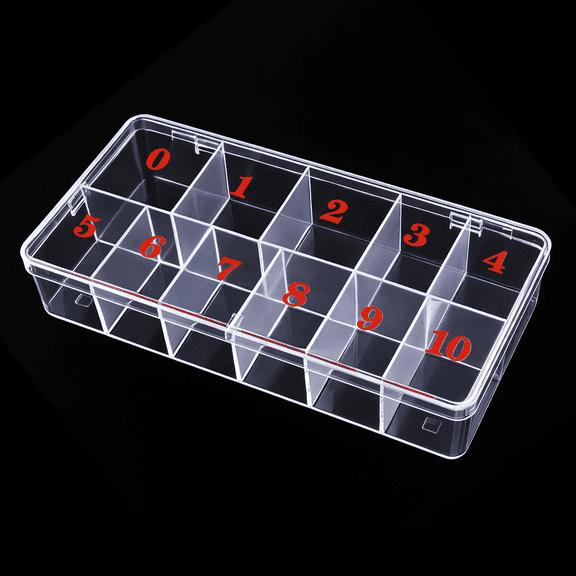 Beauticom Empty Large 11 Slot Acrylic Nail Art Tip Organizational Storage Box (CLEAR, Labeled 0 to 10)