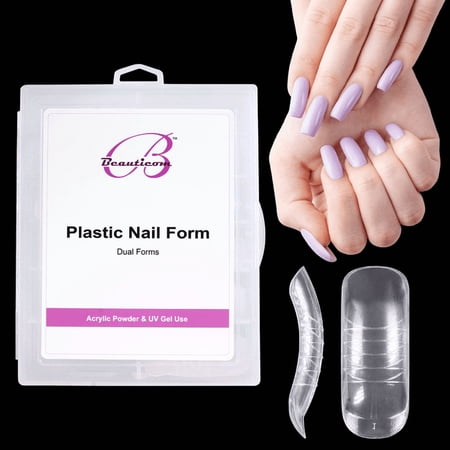 Beauticom USA Plastic Dual Nail Form Set Box - Frosted Form Box with Clear False Nail Form for Nail Salons and DIY Manicure