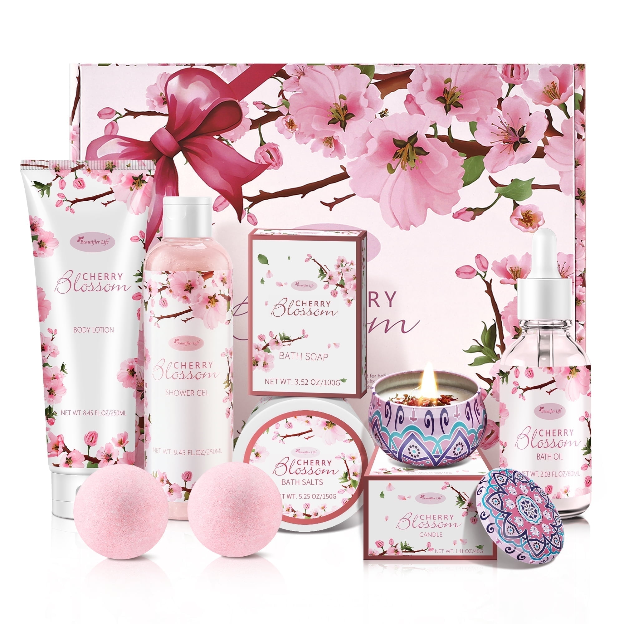 Beautifier Life Cherry Blossom Scented Bath & Body 7 Piece Spa Gift Set
