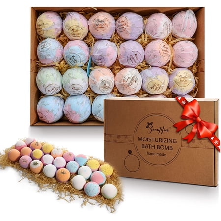 Beautifier Life Moisturizer Bath Bombs Gift Set (Set of 24) Natural Refreshing Bubble Bath Kit with Relaxing Scents Made from Essential Oils for Bubble and Spa Bath – Ideal for Dry Skin Moisturize