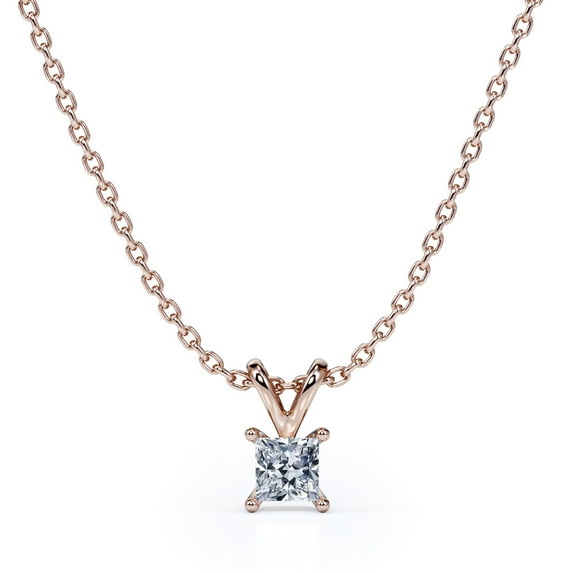 Beautiful 0.33 Carat Princess Cut Diamond Pendant Necklace In 18K Rose Gold Plating Over Silver