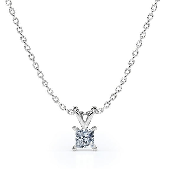 JeenMata Beautiful 0.38 Carat Princess Cut Diamond Pendant Necklace In 18K White Gold Plating Over Silver