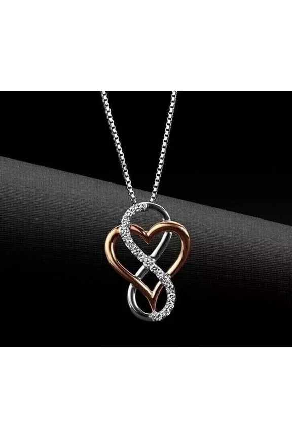 Beautiful 1.00 Ct Round Simulated Diamond Heart Infinity Pendant 14K White Gold Plated 18" Chain