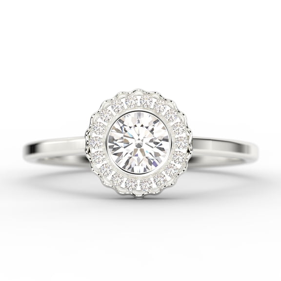 Beautiful 1.10 Carat Round Cut Antique Diamond Moissanite Engagement Ring, Floral Halo Wedding Ring In Silver With 18K White Gold Plating, Gift For Her, Promise Ring, Anniversary Gift