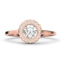 Beautiful 1.10 Carat Round Cut Antique Diamond Moissanite Engagement Ring, Floral Halo Wedding Ring in Silver With 18k Rose Gold Plating, Gift For Her, Promise Ring, Anniversary Gift