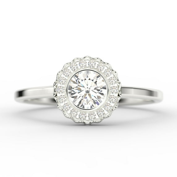 Beautiful 1.10 Carat Round Cut Antique Diamond Moissanite Engagement Ring, Floral Halo Wedding Ring in Silver With 18k White Gold Plating, Gift For Her, Promise Ring, Anniversary Gift
