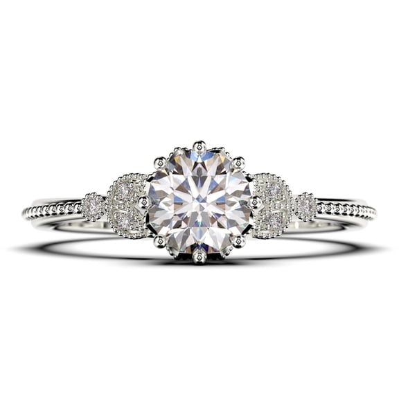Beautiful 1.25 Carat Round Cut Diamond Moissanite Floral Engagement Ring, Antique Wedding Ring in 925 Sterling Silver With 18k White Gold Plating, Gift For Her In Festival Time