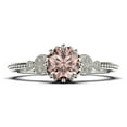 thumbnail image 1 of Beautiful 1.25 Carat Round Cut Morganite And Diamond Moissanite Floral Engagement Ring, Antique Wedding Ring In 10K Solid White Gold, Gift For Her In Festival Time, Promise Ring, Anniversary Ring, 1 of 3
