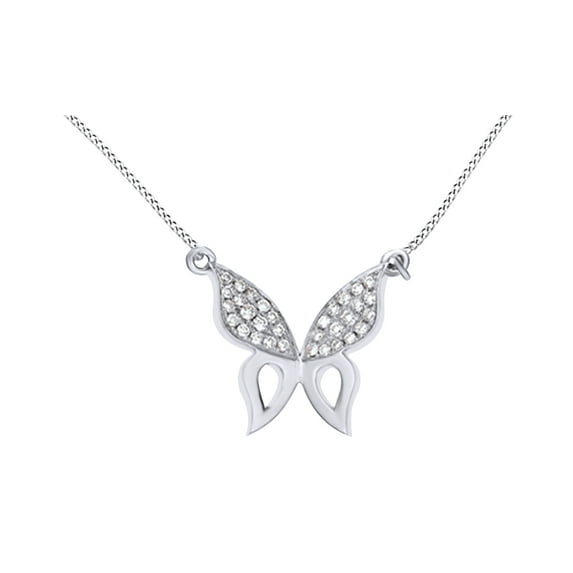 AFFY Beautiful 1/3 Ct Natural Diamond Butterfly Pendant Necklace In 14K Solid White Gold