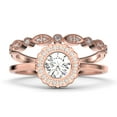 thumbnail image 1 of Beautiful 1.60 Carat Round Cut Diamond Moissanite Engagement Ring, Floral Halo Wedding Ring, One Matching Band in 18k Rose Gold Plating, Bridal Rings, Gift For Her,Promise Ring, 1 of 4