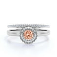 thumbnail image 1 of Beautiful 1.60 Carat Round Morganite And Diamond Moissanite Engagement Ring, Floral Halo Wedding Ring, One Matching Band in 18k White Gold Plating, Bridal Rings, Gift For Her, Promise Ring, 1 of 3
