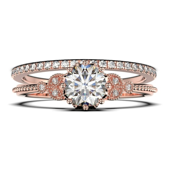 Beautiful 1.75 Carat Round Cut Diamond Moissanite Floral Engagement Ring, Antique Wedding Ring, One Matching Band in 10k Solid Rose Gold, Gift For Her In Festival Time, Promise Ring
