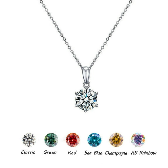 Beautiful 1 Carat D Color Round Cut Moissanite Birthstone Solitaire Pendant Necklace, S925 Sterling Silver Gemstone Necklace for Women