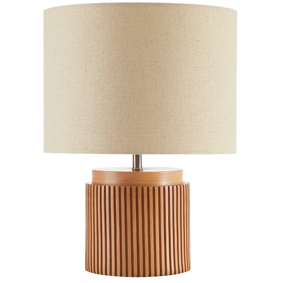 Beautiful 10.25" x 10.25" x 14" Brown Faux Ribbed Wood Table Lamp by Drew Barrymore