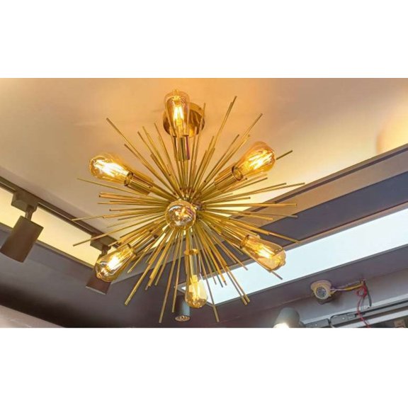 Beautiful 10 Arm Sputnik Lights Designer Down Rod Chandelier Ceiling Light for High Ceiling Stilnova Design Polished Brass Finish