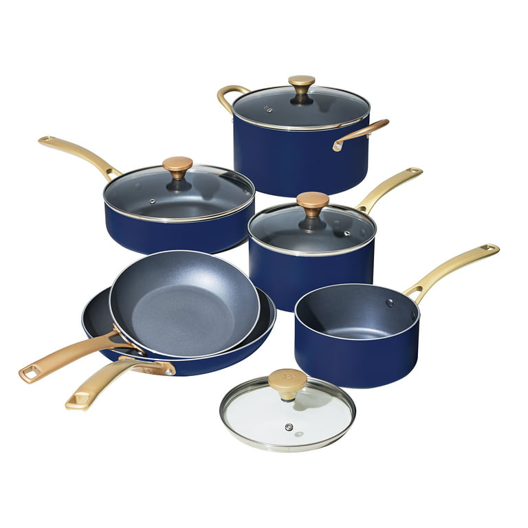 Signature Nonstick Cookware Pots and Pans Set, 11 Piece, Blueberry