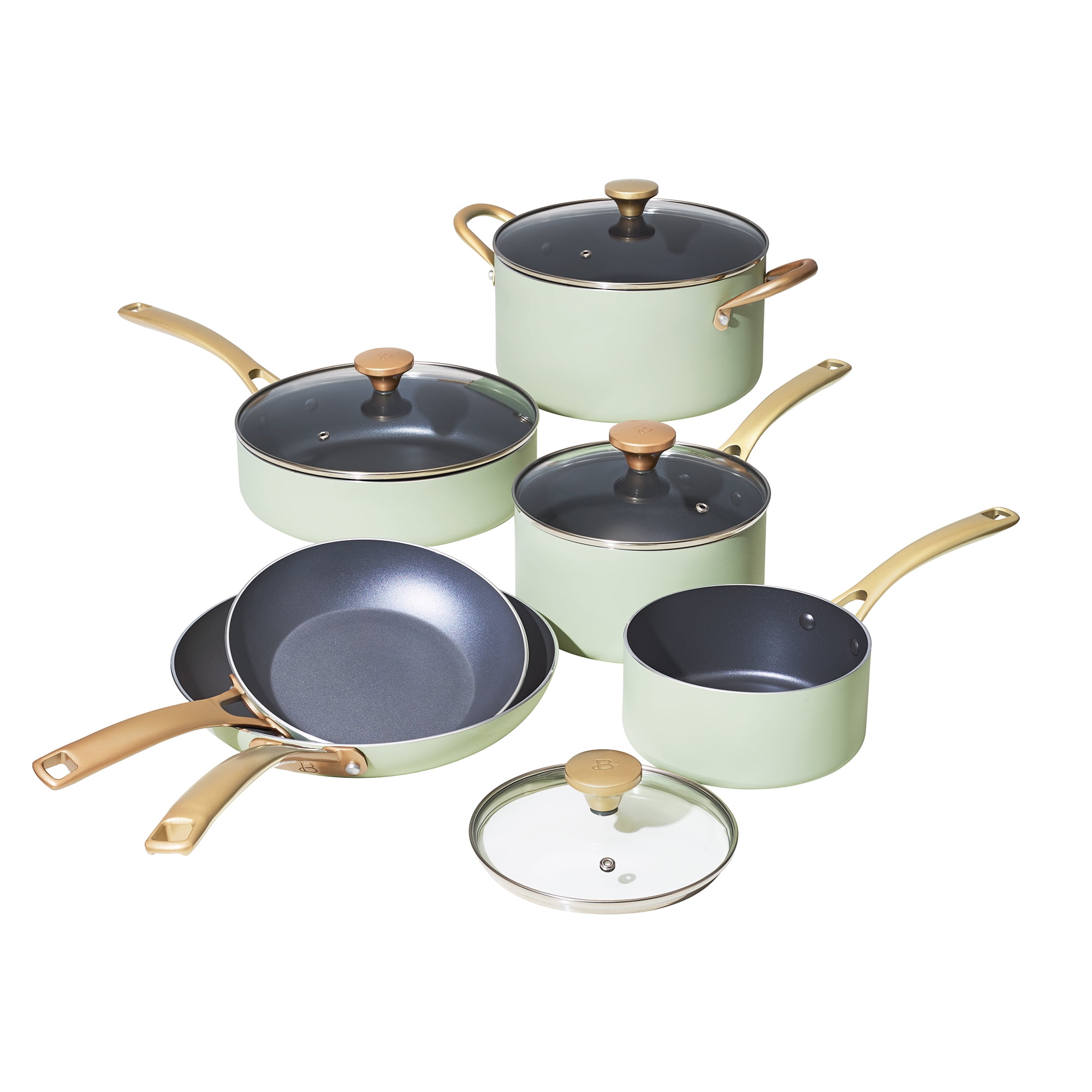 Beautiful 20pc Ceramic Non-Stick Cookware Set, Thyme Green by Drew