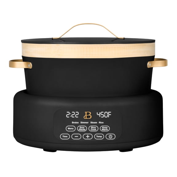 Beautiful 10-in-1, 8 Qt Multi-Cooker with Bamboo Steamer Insert, 7 Preset Functions, and EverGood Ceramic Nonstick Coating, Black Sesame by Drew Barrymore