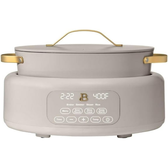 Beautiful 10-in-1 Electric Multi-Cooker, 6 - quart, digital display, 10 cooking functions, non-stick pot, easy one-touch control - Porcini Taupe