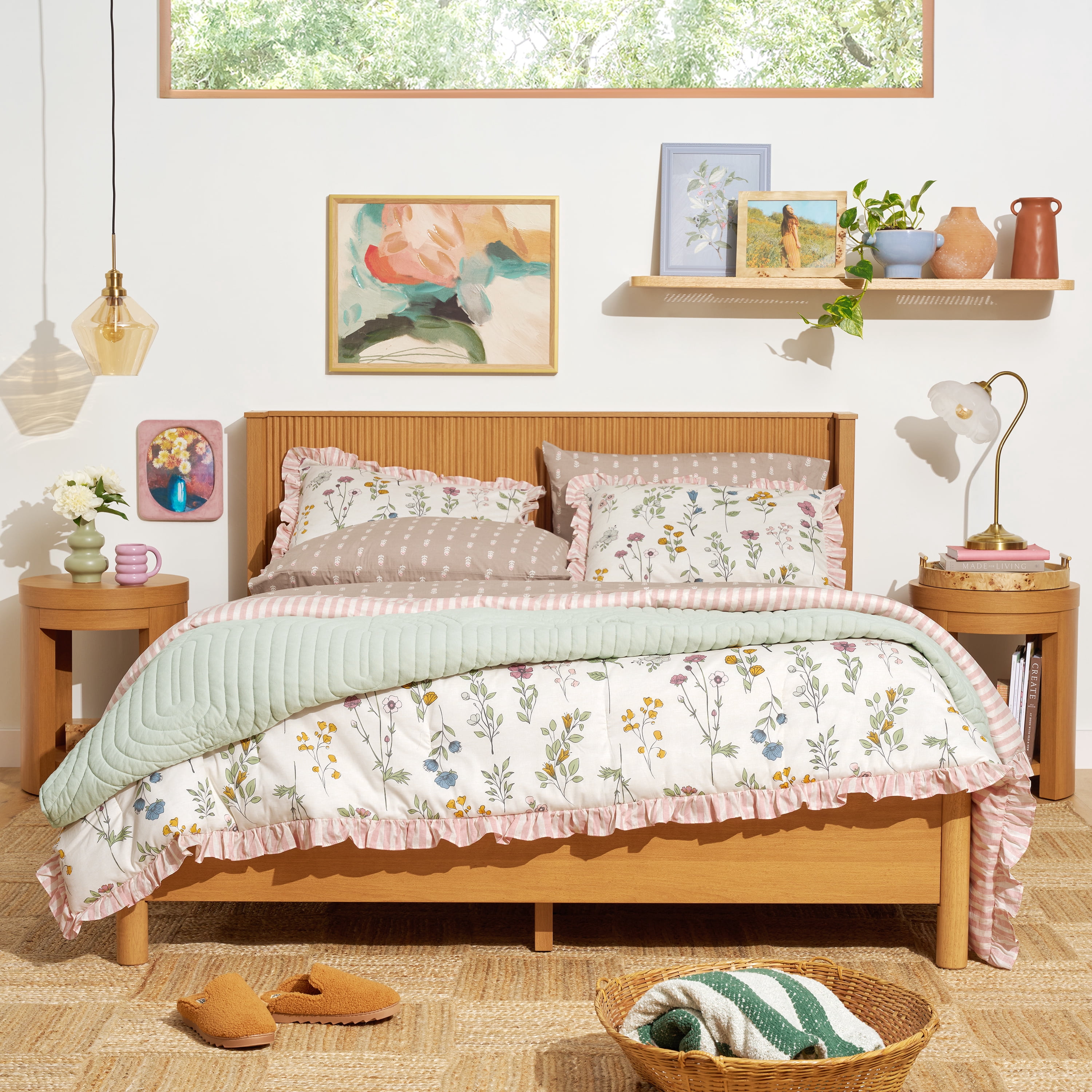 Beautiful 100% Cotton Botanical 3-Piece White Comforter Set, Full/Queen by Drew Barrymore