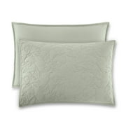 Beautiful 100% Cotton Floral Stitched Sage Green Sham Set, King, 2-Piece by Drew Barrymore