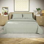 Beautiful 100% Cotton Floral Stitched Sage Green Quilt, Full/Queen by Drew Barrymore