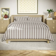 Beautiful 100% Cotton Striped 3-Piece Natural Comforter Set, Full/Queen by Drew Barrymore