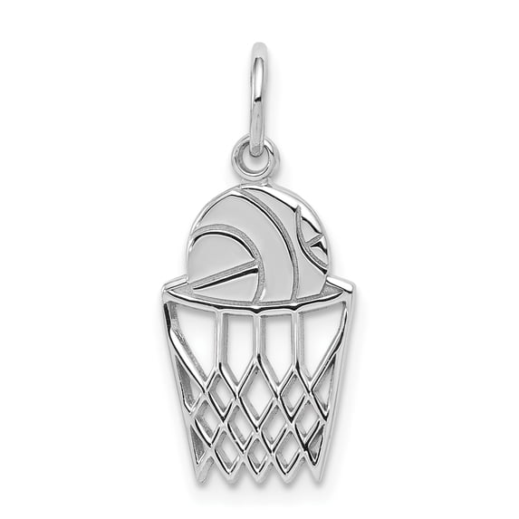 Beautiful 10K White Gold Basketball and Net Charm
