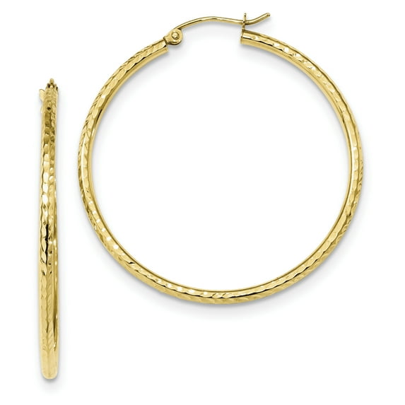 Beautiful 10k Diamond-cut 2mm Round Tube Hoop Earrings