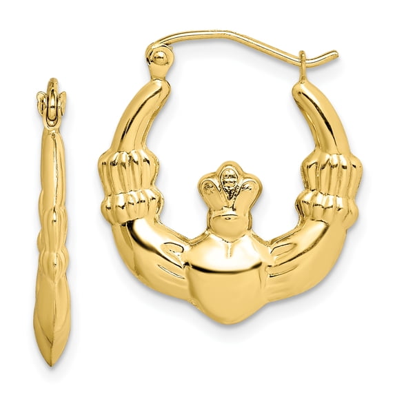 Beautiful 10k Polished Claddagh Hoop Earrings