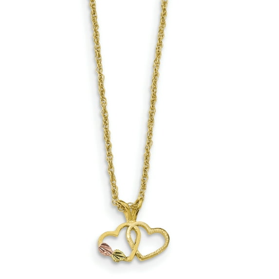 Beautiful 10k Tri-Color Black Hills Gold Double Heart Necklace