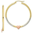 thumbnail image 1 of Beautiful 10k Two-tone & White Rhodium D/C Heart Hoop Earrings, 1 of 2