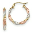 thumbnail image 1 of Beautiful 10k White & Rose Rhodium Satin Twisted Hoop Earrings, 1 of 2