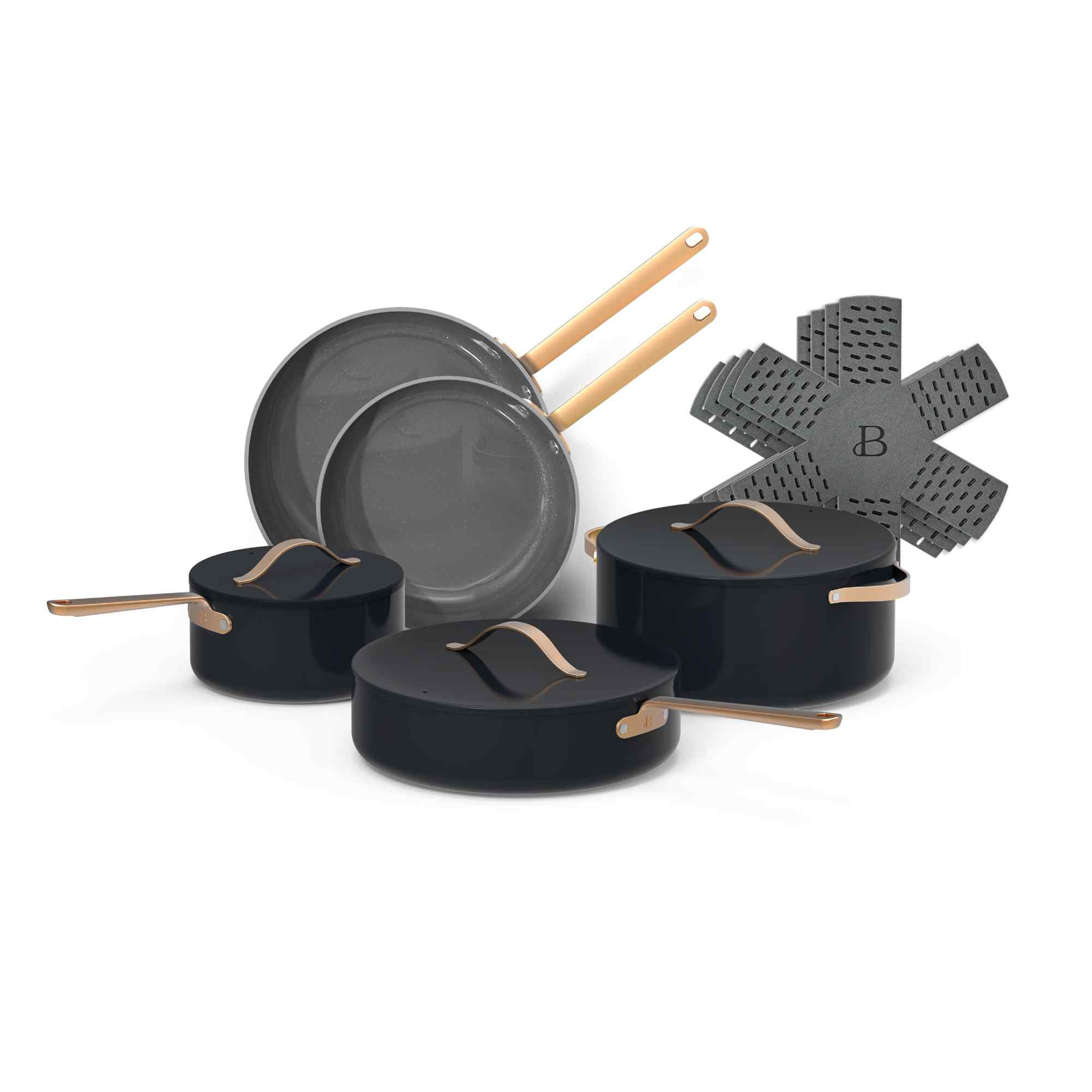 Black Sesame Ceramic Non-Stick 12-Piece Cookware Set with Gold Handles
