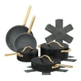 thumbnail image 1 of Beautiful 12-Piece Ceramic Nonstick Cookware Set, Pots and Pans with Strainer Lids, Black Sesame by Drew Barrymore, 1 of 16