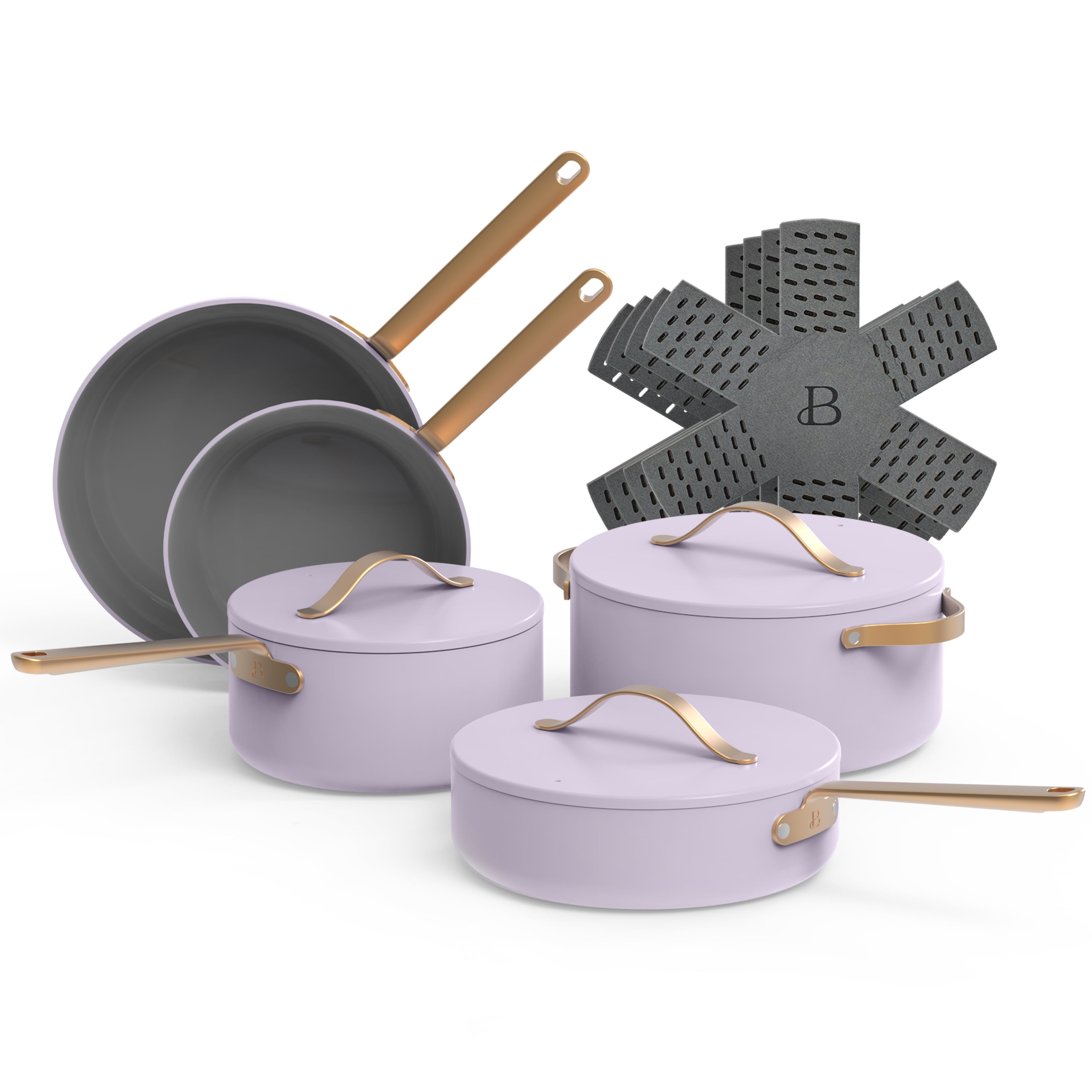 Beautiful 12pc Ceramic Non-Stick Cookware Set, Lavender by Drew Barrymore - Walmart.com