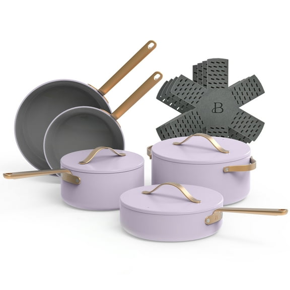 Beautiful 12pc Ceramic Non-Stick Cookware Set, Lavender by Drew Barrymore