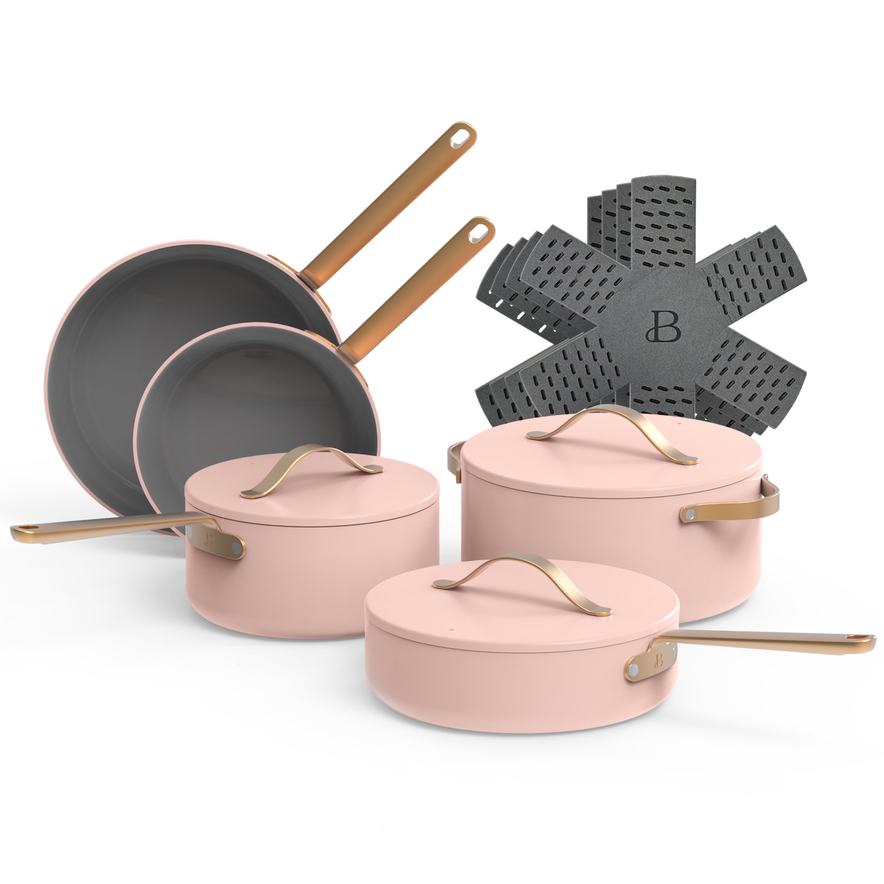 Beautiful 12pc Ceramic Non-Stick Cookware Set, Rose by Drew Barrymore