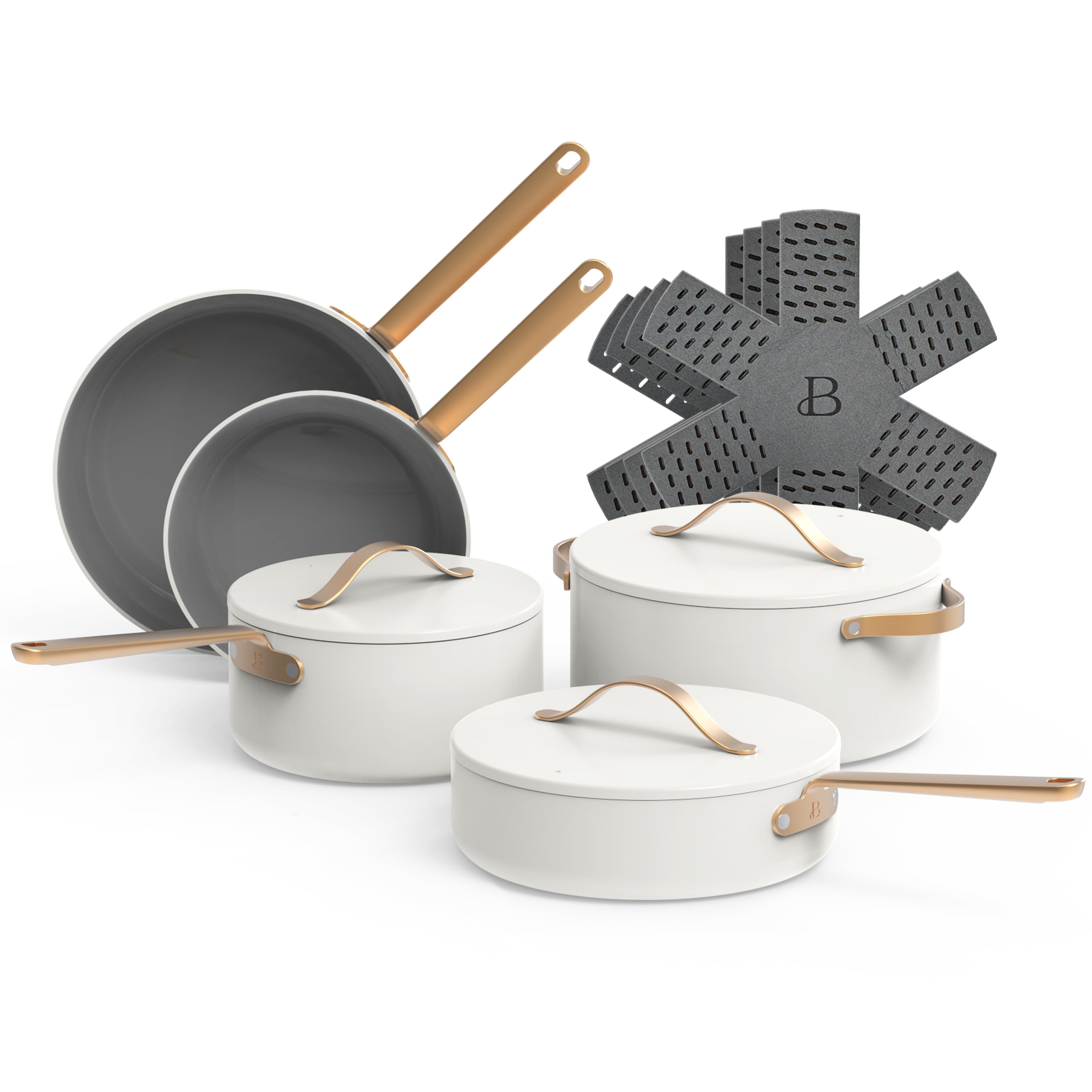 Beautiful 12pc Ceramic Non-Stick Cookware Set, White Icing by Drew Barrymore - Walmart.com