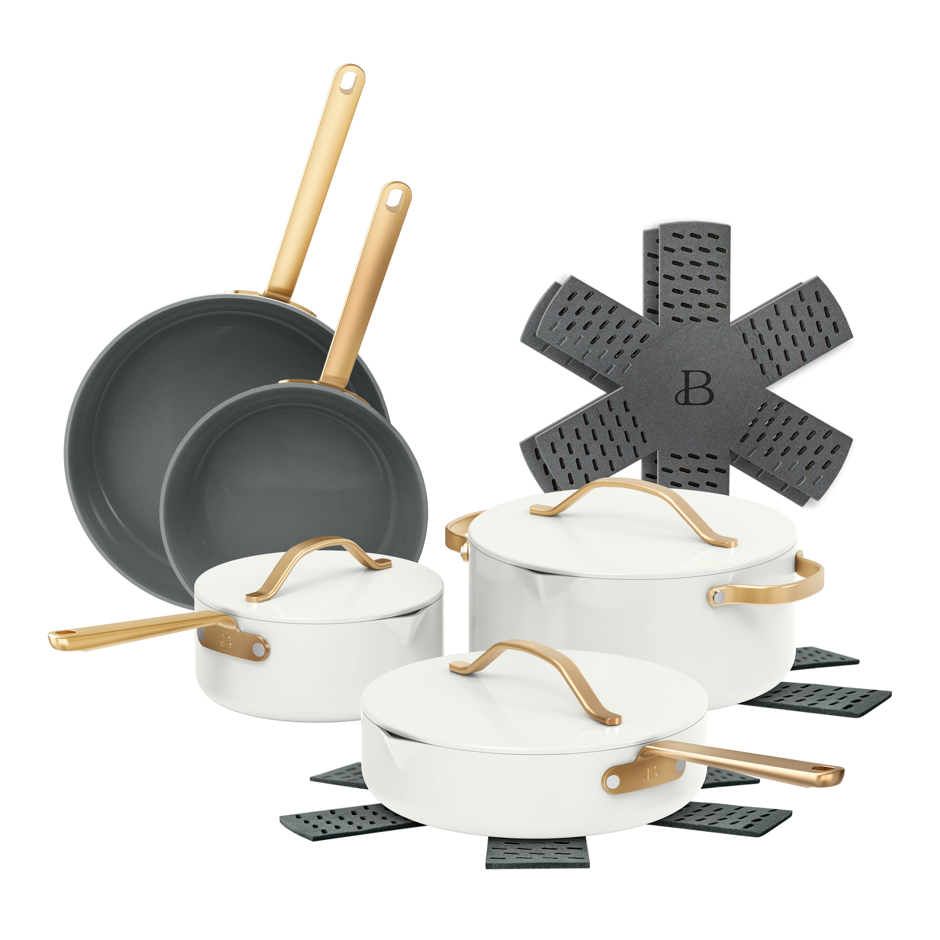 Beautiful 12pc Ceramic Non-Stick Cookware Set with Strainer Lids, White Icing by Drew Barrymore - Walmart.com