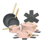Beautiful 12-Piece Ceramic Nonstick Cookware Set, Pots and Pans with Strainer Lids, Rose by Drew Barrymore