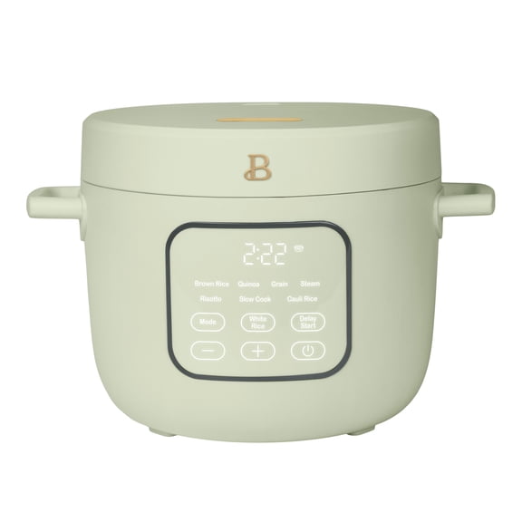 Beautiful 14-Cup Cooked, 6-Cups Uncooked Electric Rice and Grain Cooker, EverGood Ceramic Nonstick Coating, Sage Green by Drew Barrymore