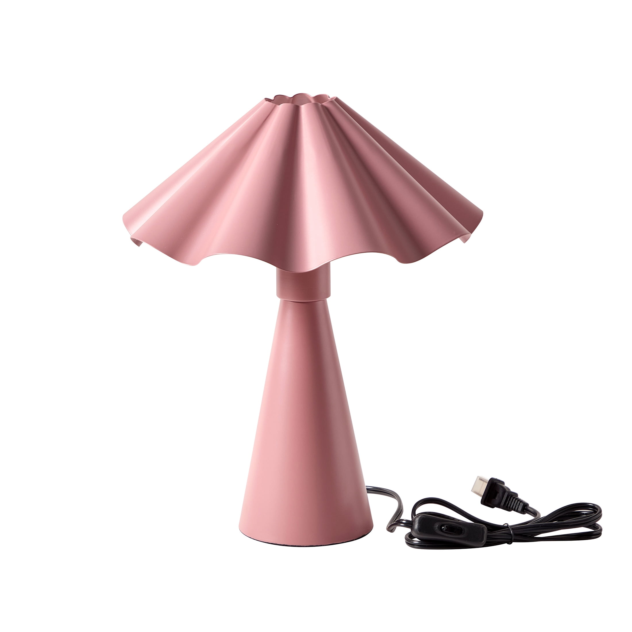 Beautiful 14" Rose Pink Ruffled Enamel Table Lamp by Drew Barrymore